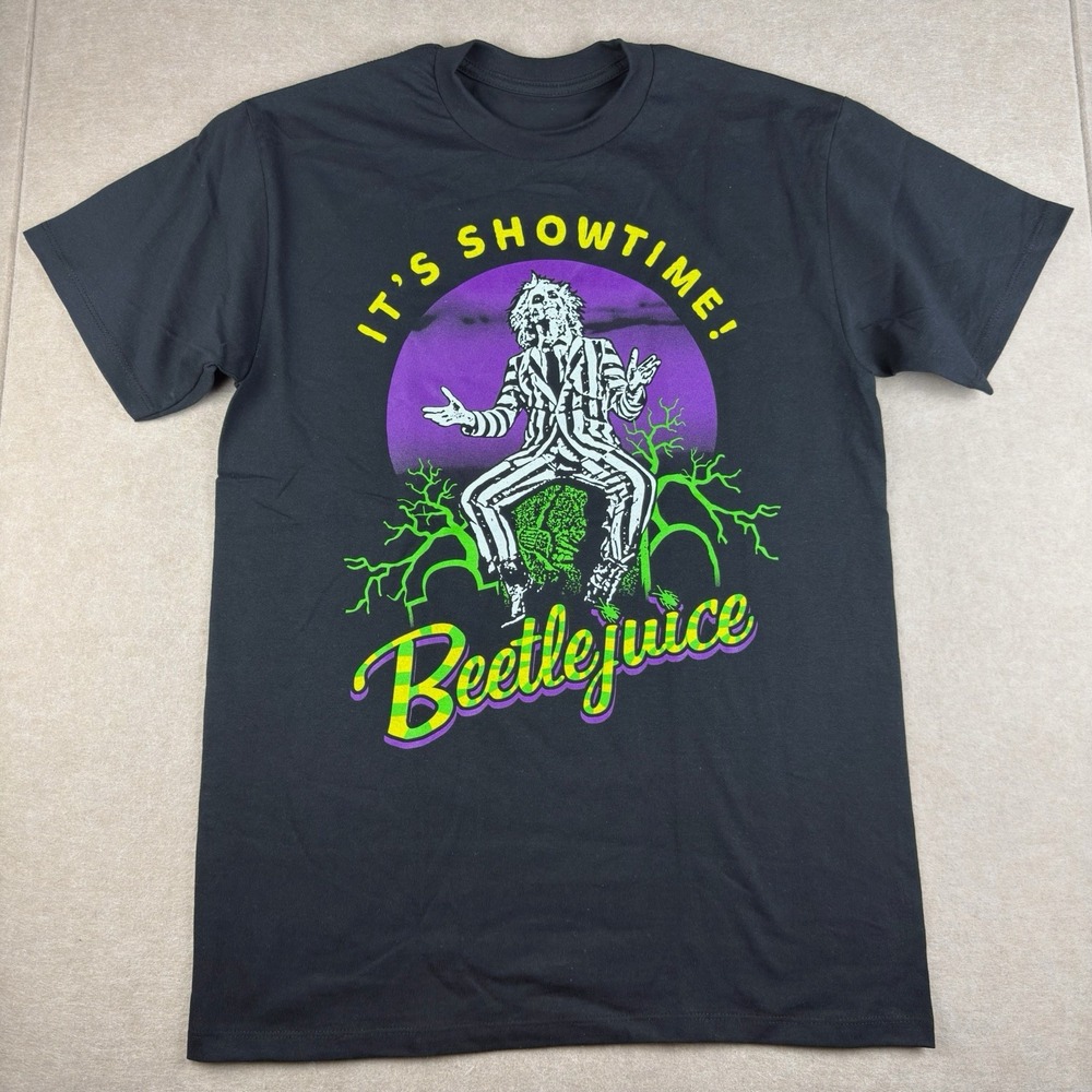 Beetlejuice It's Showtime T Shirt Adult M‎ Black Horror Movie Tee Tim Burton